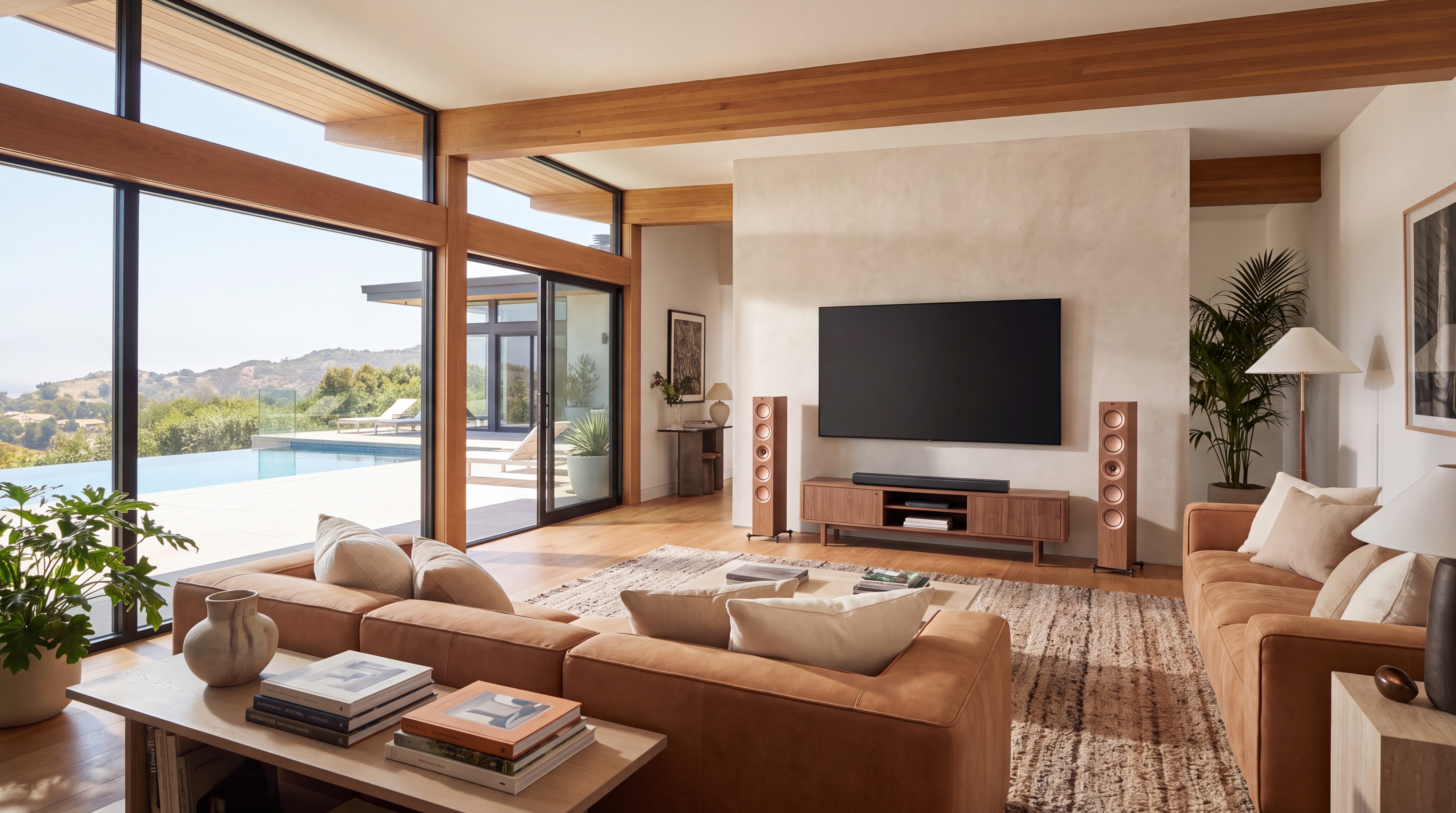 Living space with concealed speakers