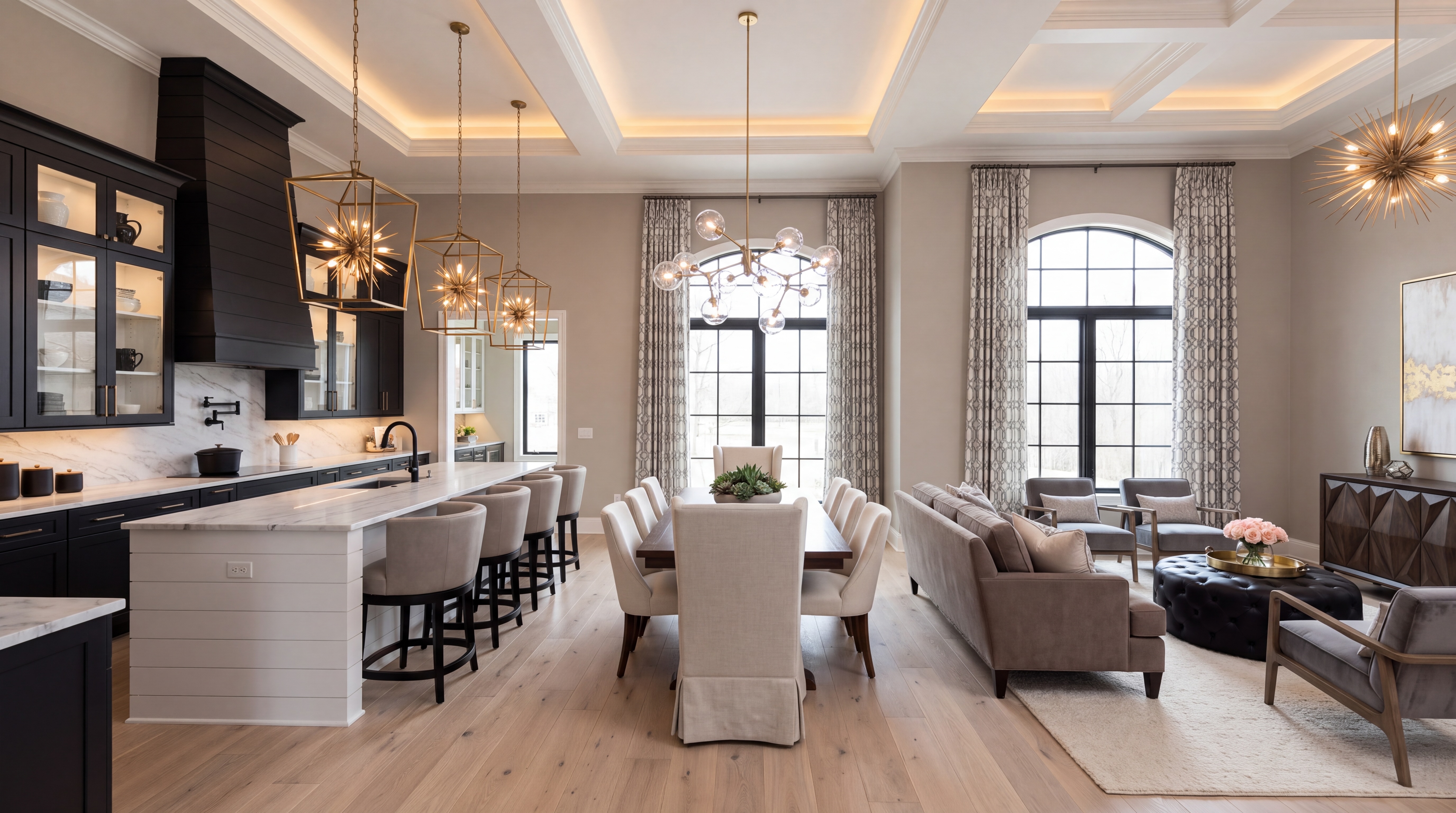 Great room evening lighting scene